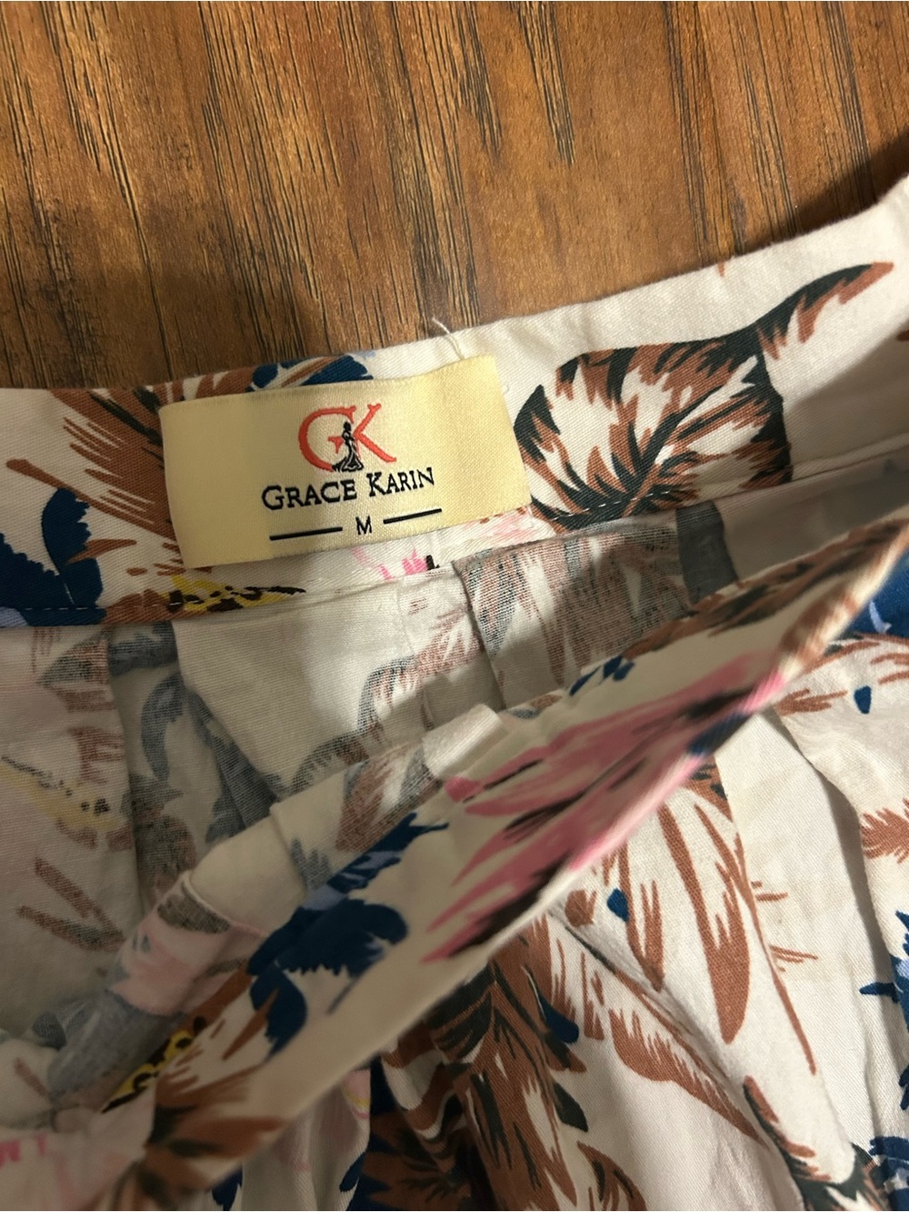 Grace Karin Cream Circle Skirt with Navy & Pink Floral Print - Picture 3 of 6